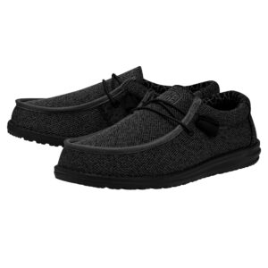 Hey Dude Men's Wally Sox Micro Total Black Size 9 | Men’s Shoes | Men's Lace Up Loafers | Comfortable & Light-Weight