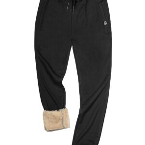 Gihuo Men's Sherpa Lined Athletic Sweatpants Winter Warm Track Pants Ribbed Leg Jogger Pants(Black, Large)