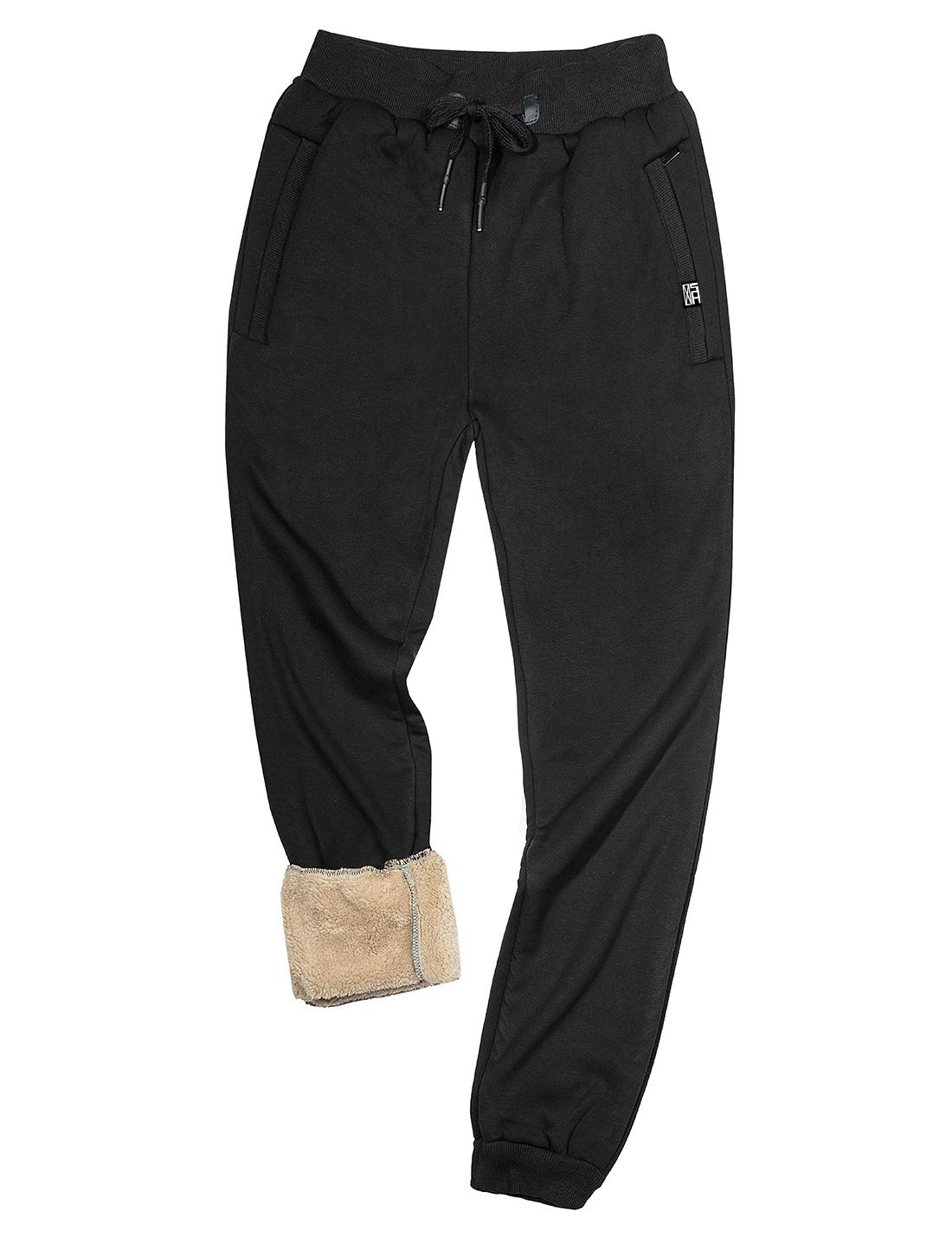 Gihuo Men's Sherpa Lined Athletic Sweatpants Winter Warm Track Pants Ribbed Leg Jogger Pants(Black, Large)