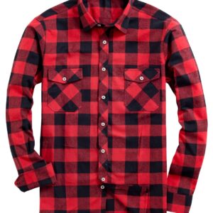 Alimens & Gentle Men's Button Down Regular Fit Long Sleeve Plaid Flannel Casual Shirts