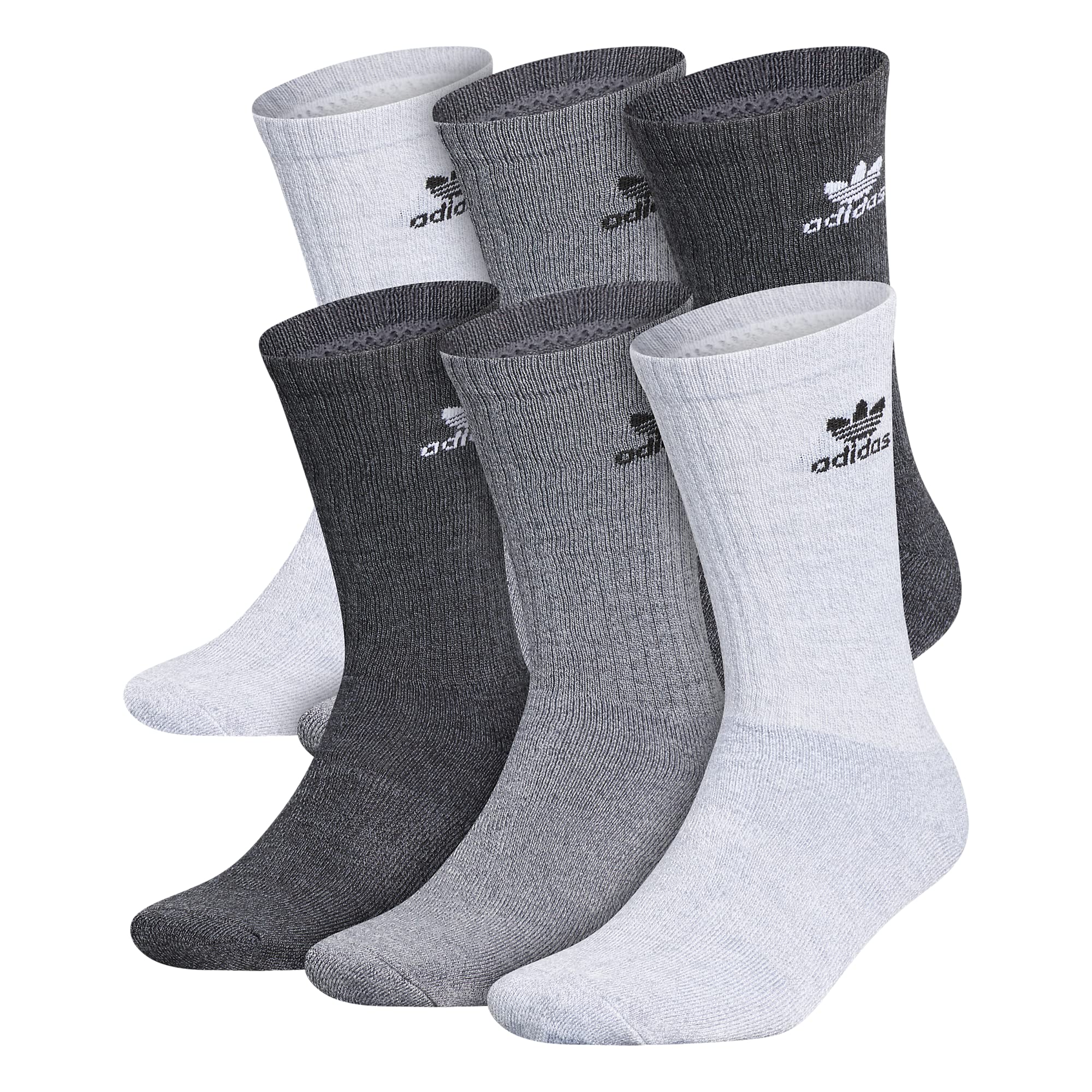 adidas Originals Trefoil Crew Socks (6-Pair), Grey/Onix Grey/Black, Large