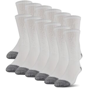 gildan men's polyester half cushion crew socks, 12-pairs, white, shoe size: 6-12