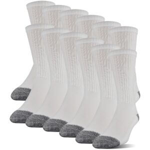 Gildan Men's Polyester Half Cushion Crew Socks, 12-Pairs, White, Shoe Size: 6-12