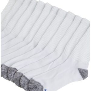 Gildan Men's Polyester Half Cushion Crew Socks, 12-Pairs, White, Shoe Size: 6-12