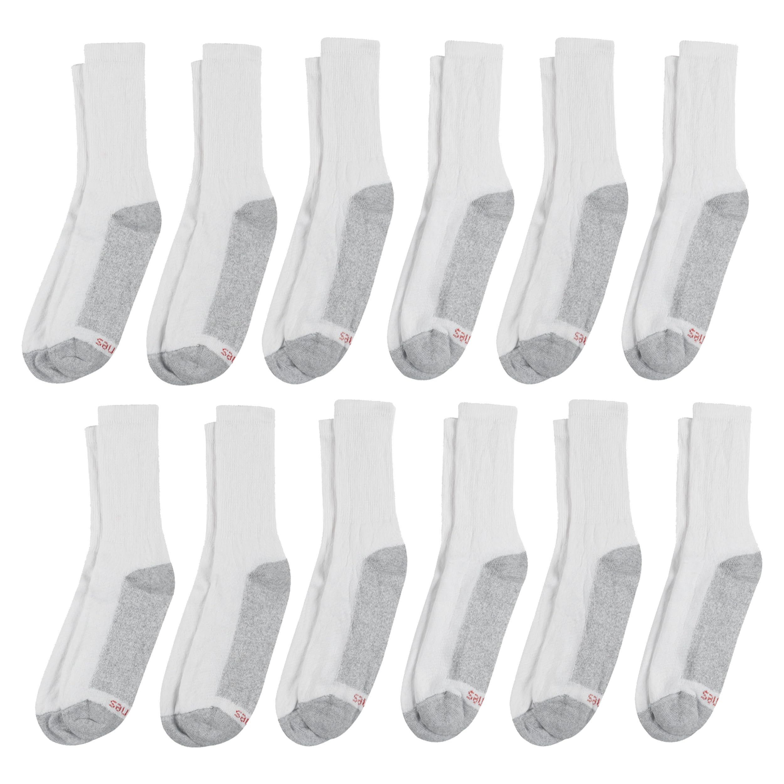 Hanes mens Double Tough Crew Socks, 12-Pair Pack fashion liner socks, White/ Grey Foot Bottom, 12-14 US