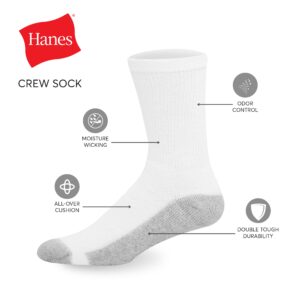 Hanes mens Double Tough Crew Socks, 12-Pair Pack fashion liner socks, White/ Grey Foot Bottom, 12-14 US