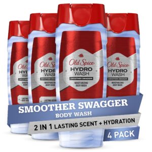 old spice hydro body wash for men, 2 in 1 lasting scent + hydration, hardest working collection, smoother swagger scent, 16 ounce (pack of 4)