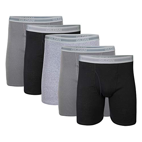 Gildan Men's Underwear Boxer Briefs, Multipack, Black/Charcoal/Sport Grey (5-Pack), X-Large