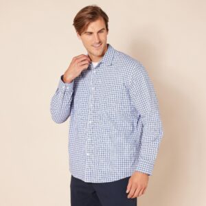 Amazon Essentials Men's Regular-Fit Long-Sleeve Casual Poplin Shirt, Blue White Checked, X-Large