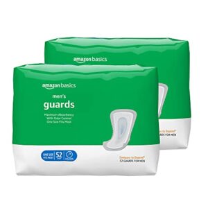 amazon basics incontinence guards for men, maximum absorbency, 104 count, 2 packs of 52, white (previously solimo)