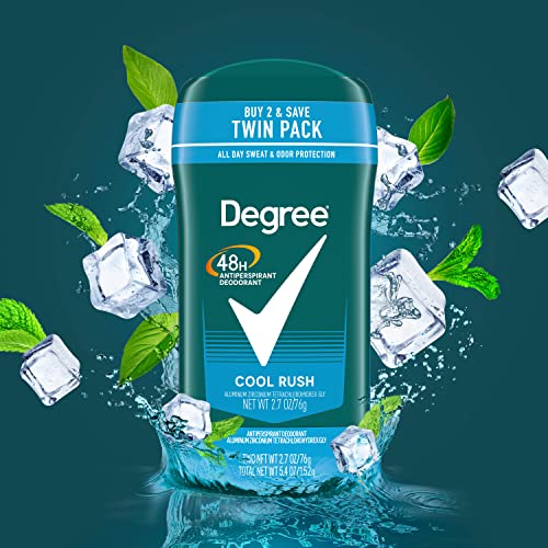 Degree Men Original Antiperspirant Deodorant Cool Rush Twin Pack 48-Hour Sweat & Odor Protection Antiperspirant For Men 2.7 oz