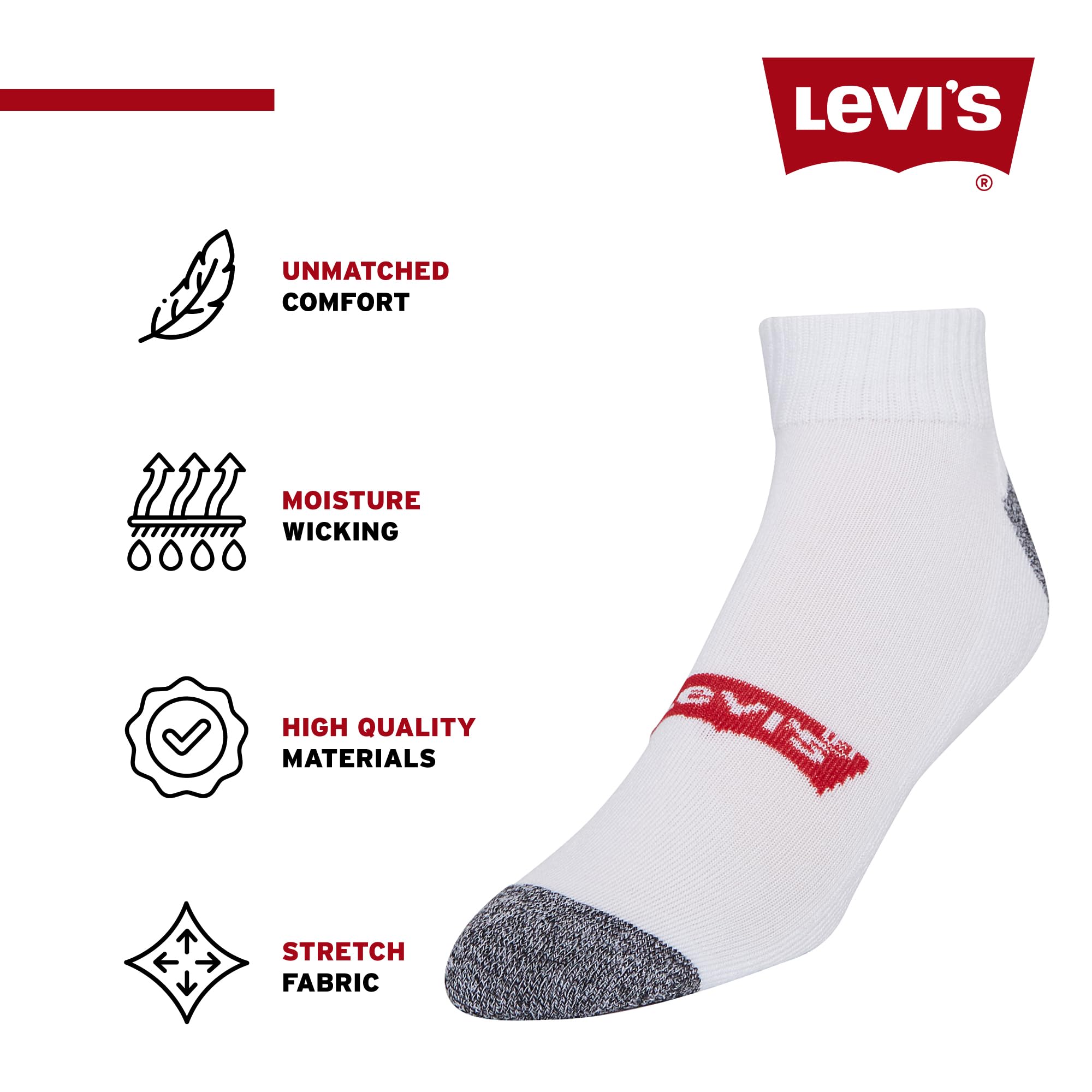 Levi's Mens Socks 10 Pairs Crew Low Cut No Show Quarter Ankle Socks for Men Premium Athletic Men's Socks Size 9-15