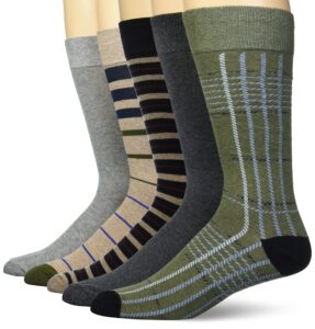 amazon essentials men's patterned dress socks, 5 pairs, black/brown/dark grey/green/grey, 13-15