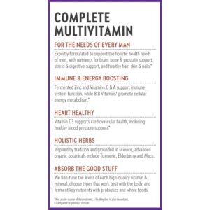 New Chapter Men's Multivitamin for Immune, Stress, Heart + Energy Support with Fermented Nutrients - Every Man's One Daily, Made with Organic Vegetables & Herbs, Non-GMO, Gluten Free - 72 ct