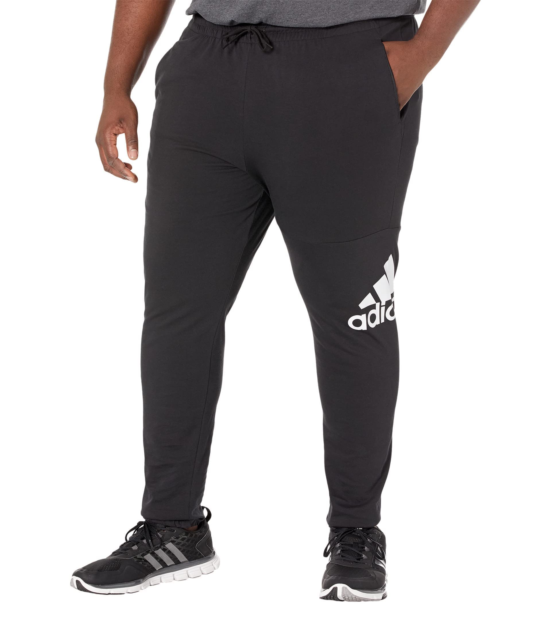 adidas Men's Essentials Single Jersey Tapered Badge of Sport Pants, Black, Large