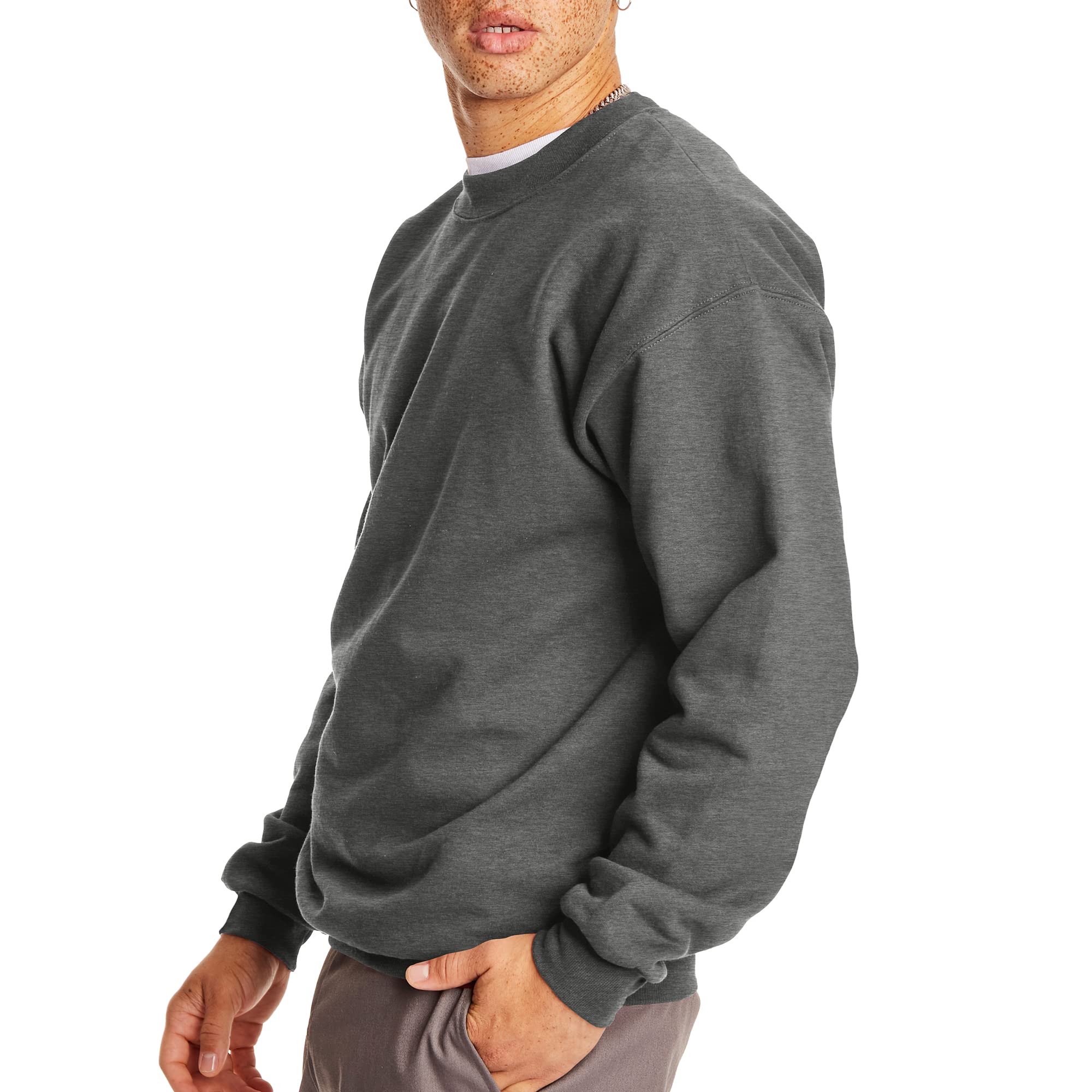 Hanes Men's Spread neck Ultimate Cotton Heavyweight, Long Sleeve, Charcoal Heather, Medium