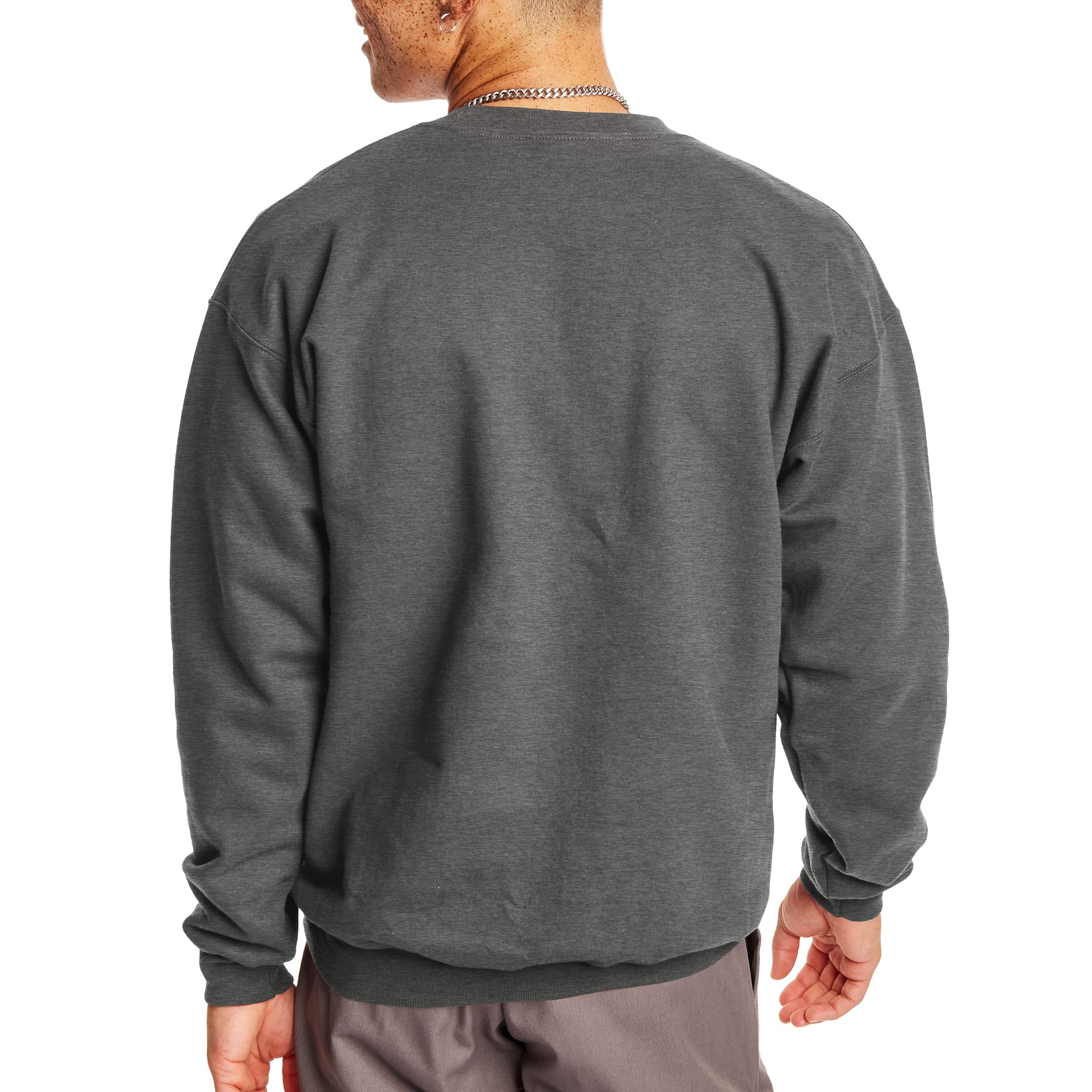 Hanes Men's Spread neck Ultimate Cotton Heavyweight, Long Sleeve, Charcoal Heather, Medium