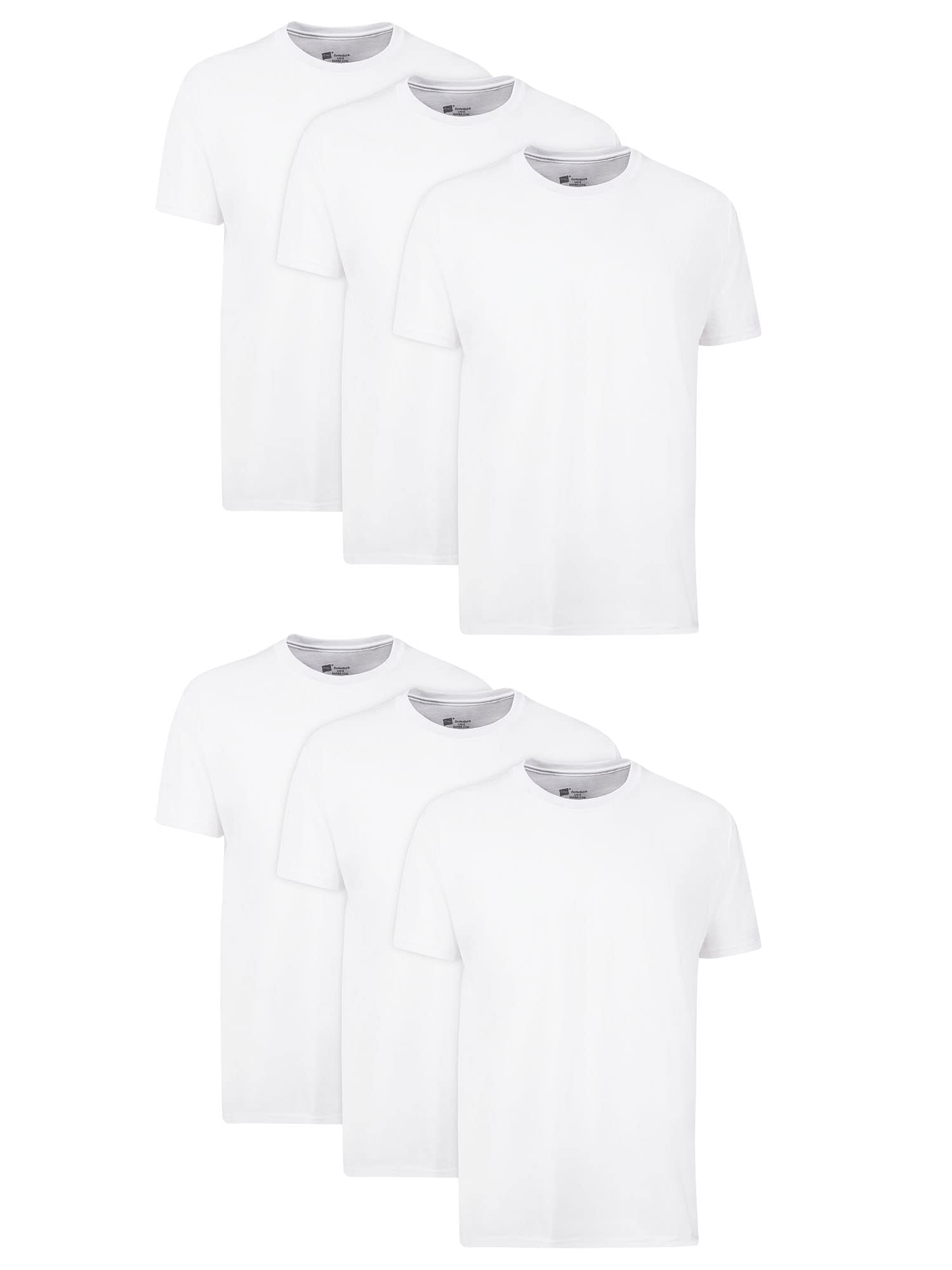Hanes Men's Cotton Undershirts - Moisture-Wicking Crew Neck Tees, 6 Pack - White, Regular Fit