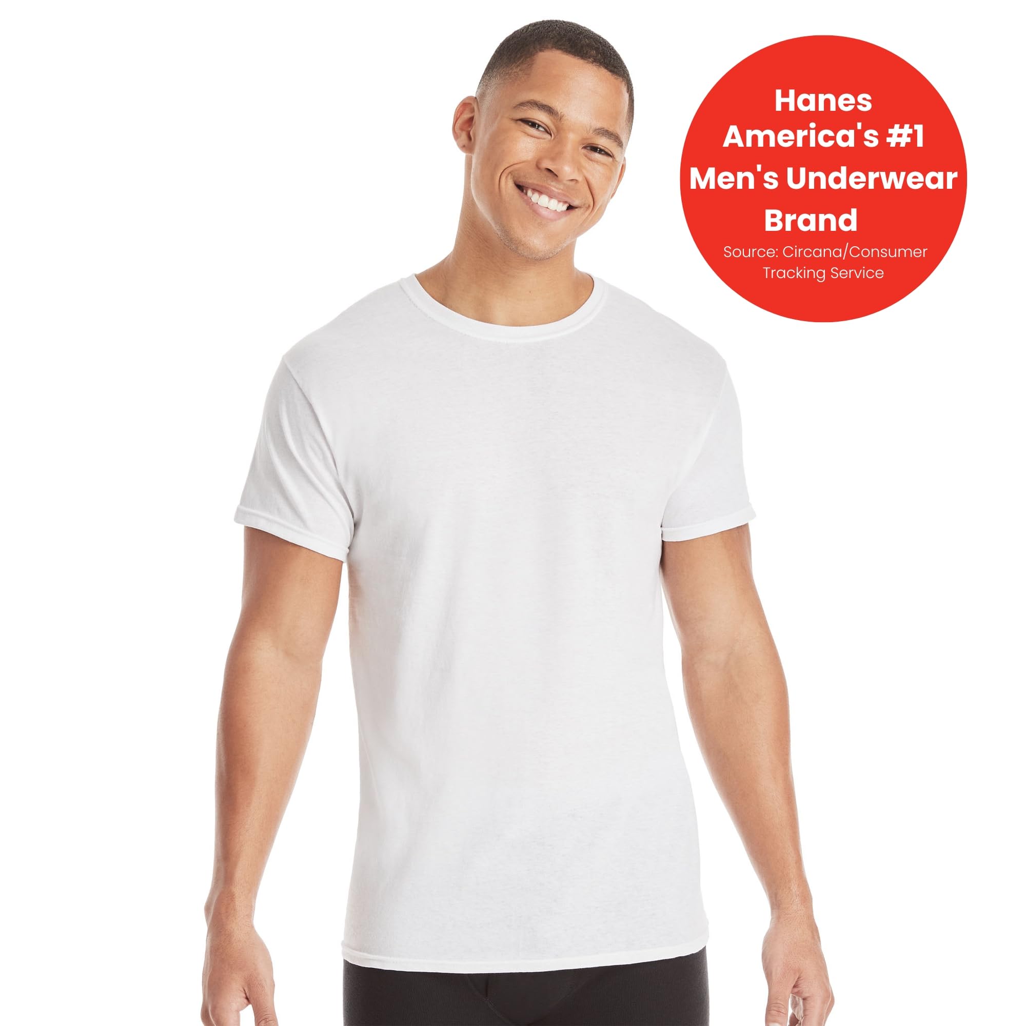 Hanes Men's Cotton Undershirts - Moisture-Wicking Crew Neck Tees, 6 Pack - White, Regular Fit