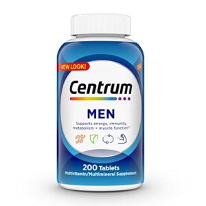 centrum multivitamin for men, multivitamin/multimineral supplement with vitamin d3, b vitamins and antioxidants, gluten free, non-gmo ingredients - 200 count