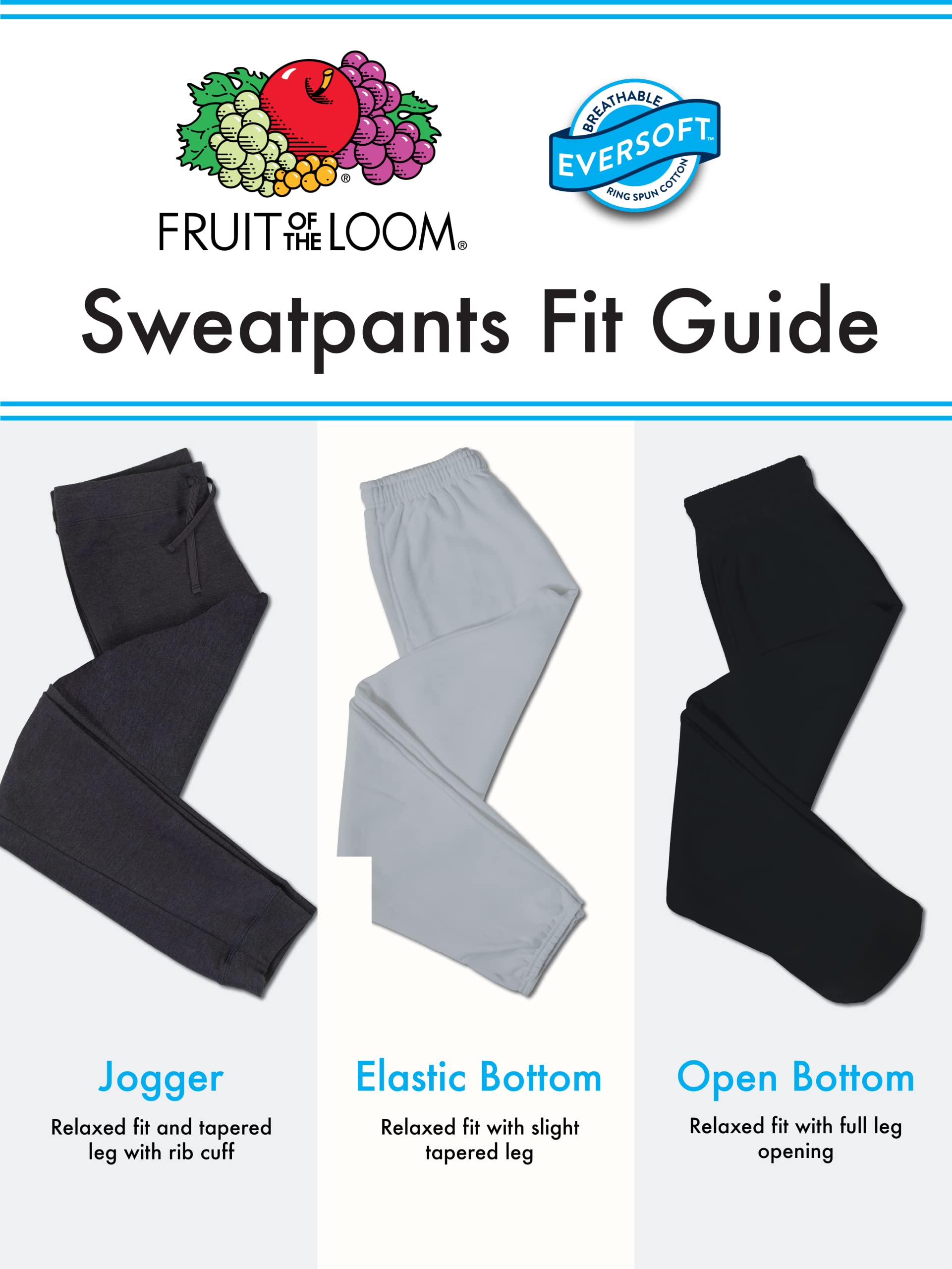 Fruit of the Loom Men's Eversoft Fleece Open Bottom Sweatpants with Pockets, Relaxed Fit, Moisture Wicking, Breathable, Grey Heather, X-Large