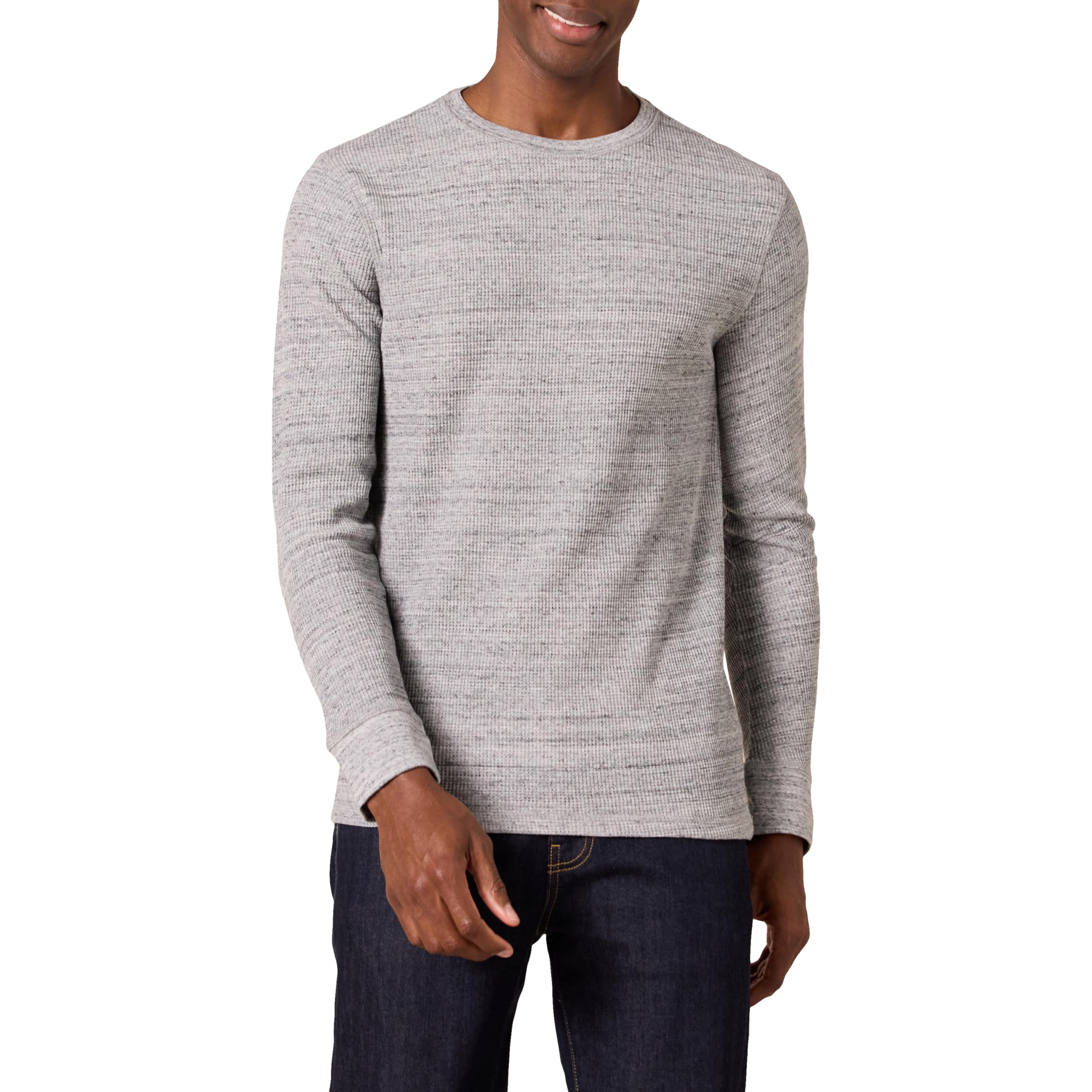 Amazon Essentials Men's Regular-Fit Long-Sleeve Waffle Shirt, Light Grey Heather, Large