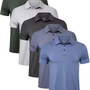 TELALEO 5 Pack Mens Polo Shirts Quick Dry Short Sleeve Golf T Shirt Performance Moisture Wicking Casual Workout SetB M