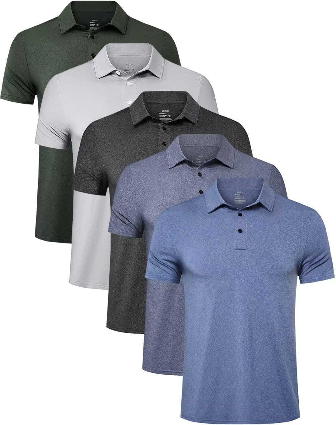 TELALEO 5 Pack Mens Polo Shirts Quick Dry Short Sleeve Golf T Shirt Performance Moisture Wicking Casual Workout SetB M
