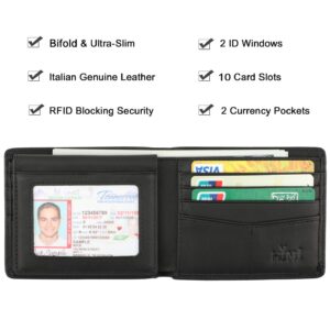 HIMI Wallet for Men-Genuine Leather RFID Blocking Bifold Stylish Wallet With 2 ID Window (Vintage Black)