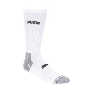 PUMA mens 6 Pack Crew running socks, White/Black/Grey, 13-15 US