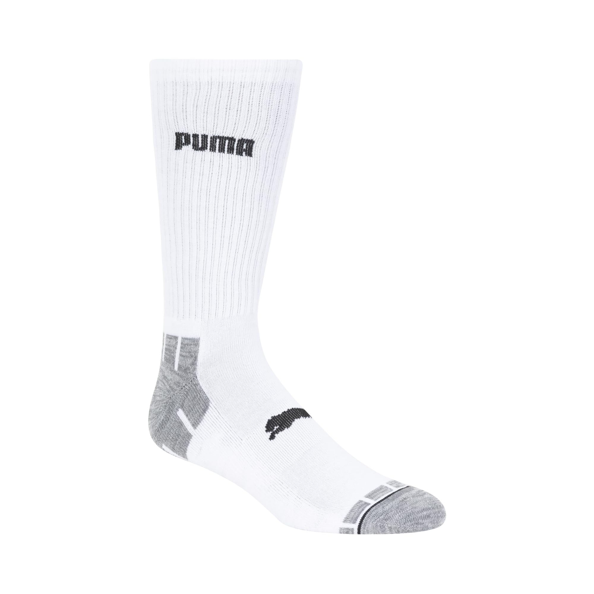 PUMA mens 6 Pack Crew running socks, White/Black/Grey, 13-15 US