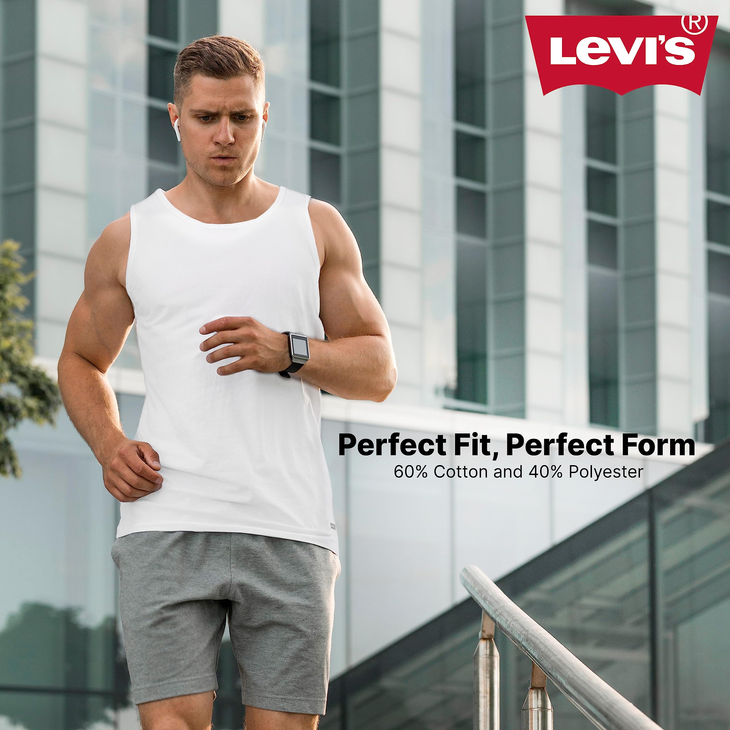 Levi's Tank Tops for Men, Ribbed Cotton Mens Undershirts 2 White/Grey/2 Black