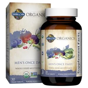 Garden of Life Organics Multivitamin for Men - Men's Once Daily Whole Food Vitamin Supplement Tablets, Vegan, 30 Count