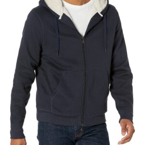 Amazon Essentials Men's Sherpa-Lined Full-Zip Fleece Hoodie, Navy, Small