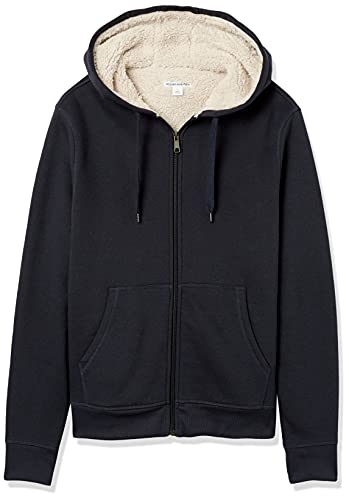 Amazon Essentials Men's Sherpa-Lined Full-Zip Fleece Hoodie, Navy, Small