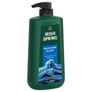 irish spring mens body wash, moisture blast body wash for men, feel fresh all day, 30 oz pump bottle