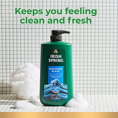 Irish Spring Mens Body Wash, Moisture Blast Body Wash for Men, Feel Fresh All Day, 30 Oz Pump Bottle