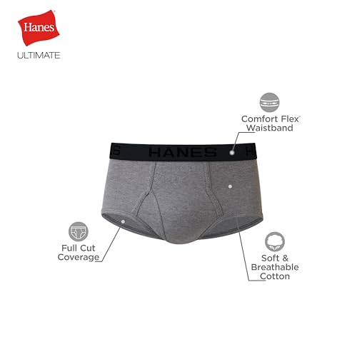 Hanes Mens Tagless Briefs, Soft Moisture Wicking Underwear, 7-pack Briefs-underwear, Gray/Black - 7 Pack, Large US