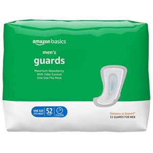 amazon basics incontinence guards for men, maximum absorbency, 52 count, white (previously solimo)