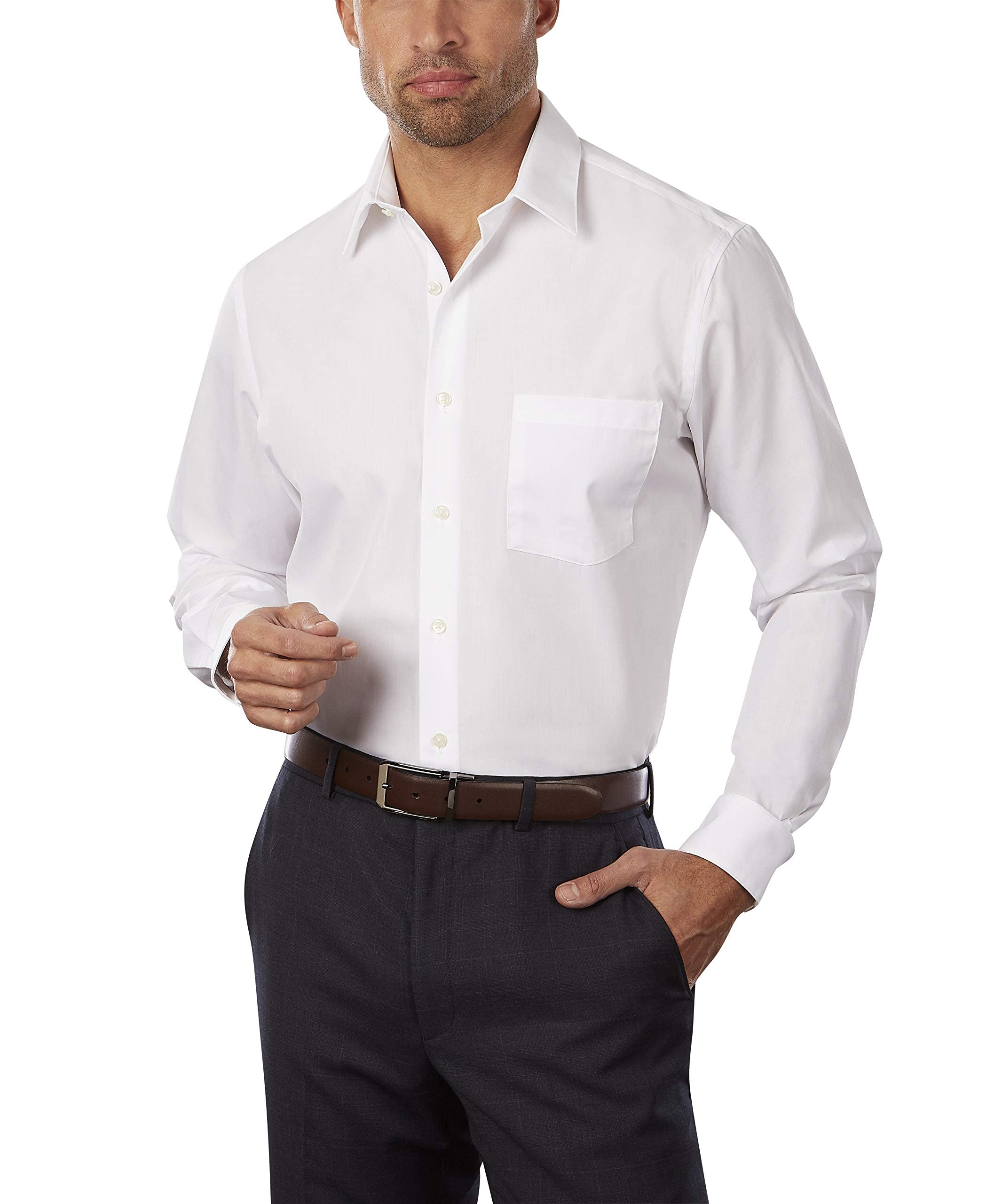 Van Heusen Men's Dress Shirt Fitted Poplin Solid, White, 15.5" Neck 32"-33" Sleeve