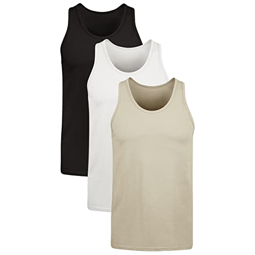 Hanes Men's Originals Stretch Cotton Pack, Moisture-Wicking Tank Tops, Tagless, 3-Pack, White/Tan/Black