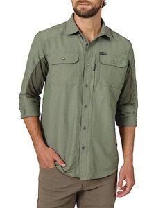 atg by wrangler men's long sleeve mixed material shirt, dusty olive, medium