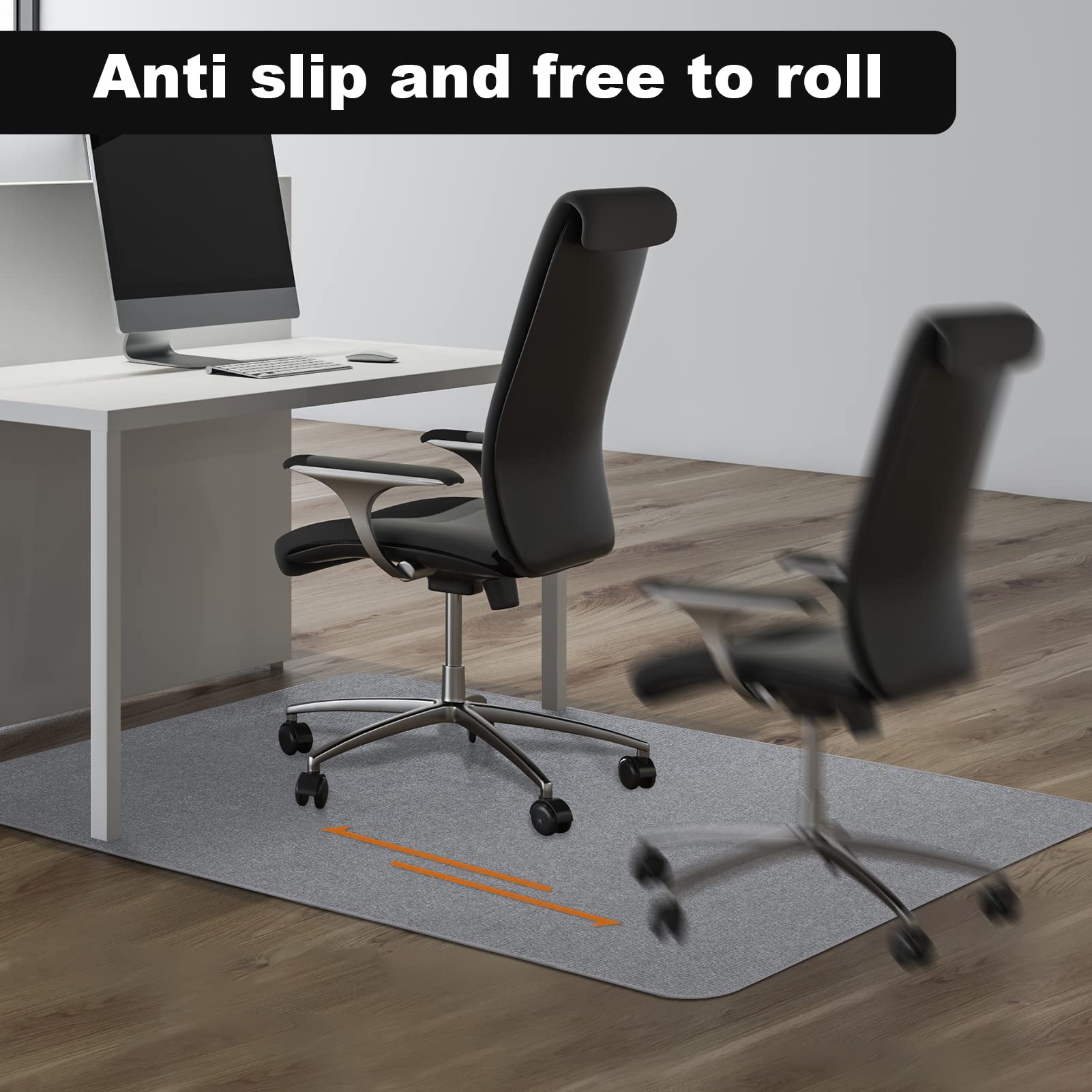 CELION Edging Office Chair Mat for Hardwood & Tile Floor, 55"x35" Computer Gaming Rolling Chair Mat, Under Desk Low-Pile Rug, Large Anti-Slip Floor Protector for Home Office (Light Grey, 55" x 35")