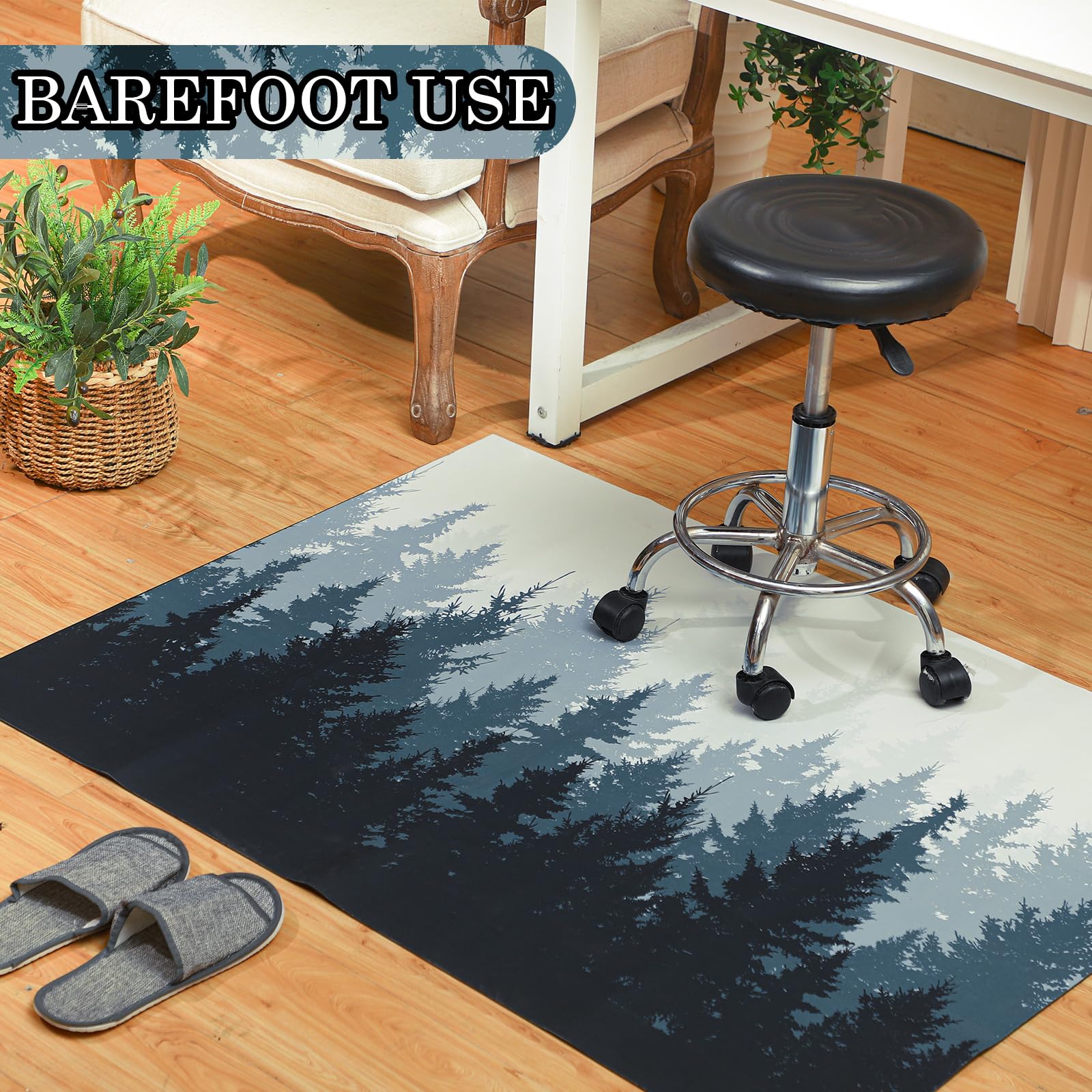 Shellwei Office Chair Mat for Hardwood Floor Watercolor Forest Desk Chair Mat 36 x 48 Inches Computer Desk Floor Mat Under Desk Rug for Forest Office Home Desk Supplies