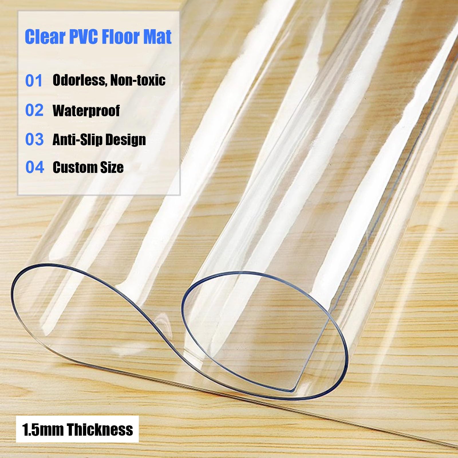 20 24 28 32 36 40 44 48 52 56 60 Inch Round Office Chair Mat, 1.5mm Thick, Heavy Duty Clear Vinyl Plastic Floor Runner/Protector for Low-Pile Carpet, Easy to Clean (Size : Diameter 90cm (36"))