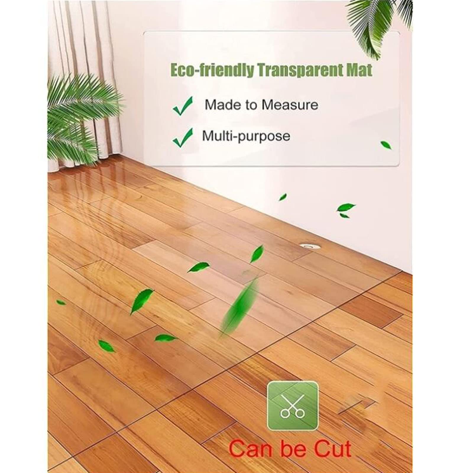 Clear PVC Desk Chair Mat PVC Carpet Protector for Hardwood Floors,100% Waterproof Vinyl Plastic Floor Mat,Can Be Cut for Hardwood Floor, Can Be Cut,75/95/115/135/155/165cm Wide for Office & Home (Col