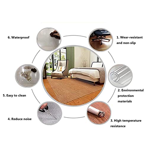 Clear PVC Desk Chair Mat 1.5/2mm PVC Non-Slip Transparent Rectangle Floor Protector,Carpet Protector for Hardwood Floors,100% Waterproof Vinyl Plastic Floor Mat,Can Be Cut,0.8/0.9/1/1.2/1.4/1.6m Wide