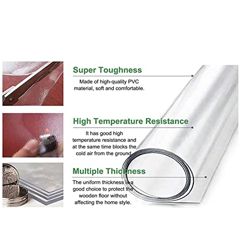 Clear PVC Desk Chair Mat Plastic Carpet Protector Roll,Clear Vinyl Plastic Floor Runner Protector, Non Skid Transparent Hallway Entrance Doormat Kitchen Low Pile Carpet Protector Pad, Waterproof,60/70