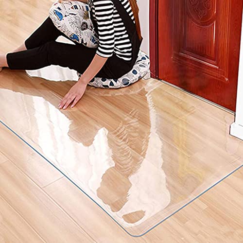 Clear PVC Desk Chair Mat Plastic Carpet Protector Roll,Clear Vinyl Plastic Floor Runner Protector, Non Skid Transparent Hallway Entrance Doormat Kitchen Low Pile Carpet Protector Pad, Waterproof,60/70