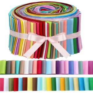 70 pcs solid color jelly cotton fabric patchwork roll, 2.55 inch cotton fabric quilting strips roll up jelly fabric patchwork cotton fabric for quilters and sewing diy crafts